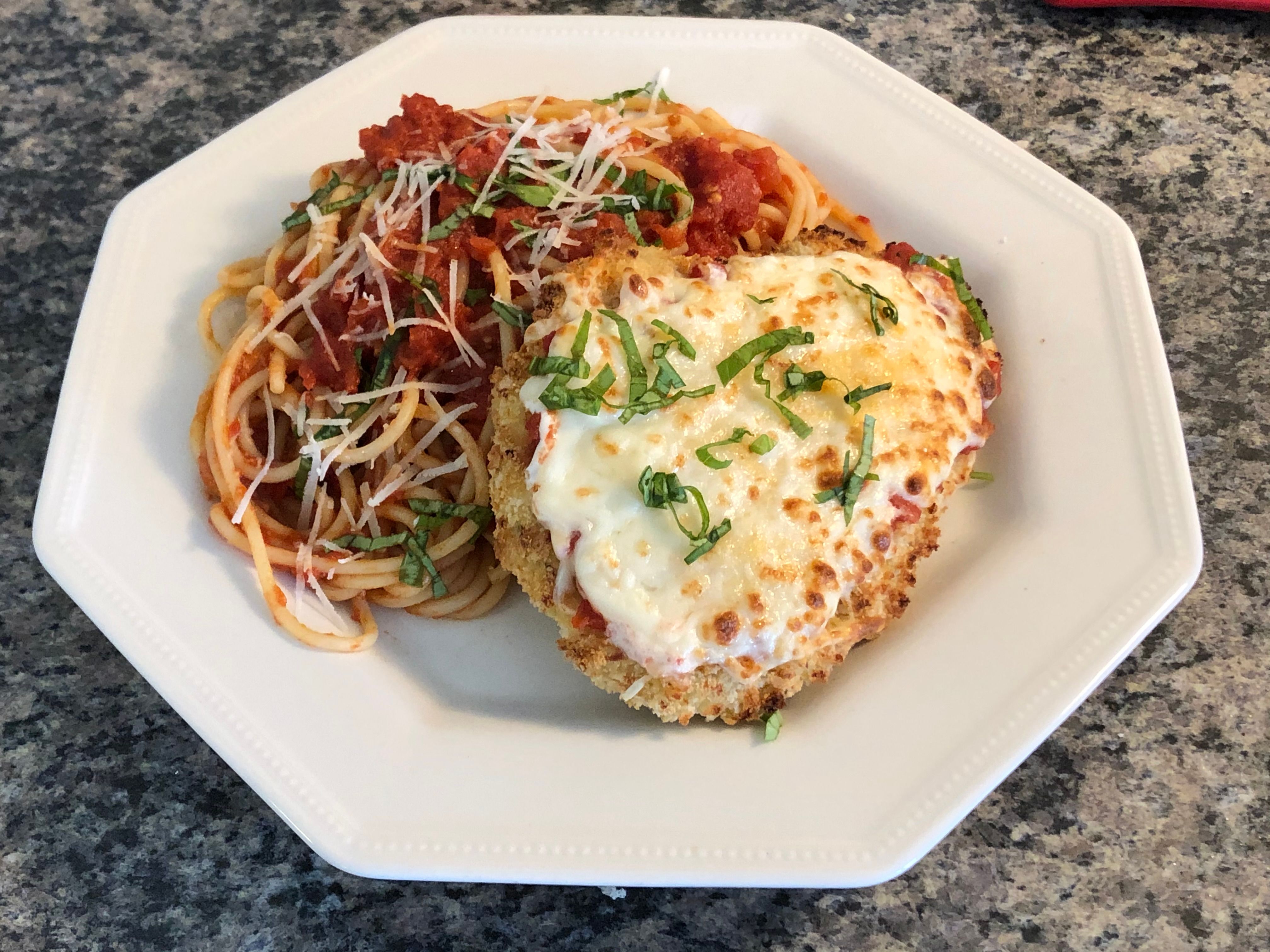 Baked Chicken Parmesan with Spaghetti Marinara