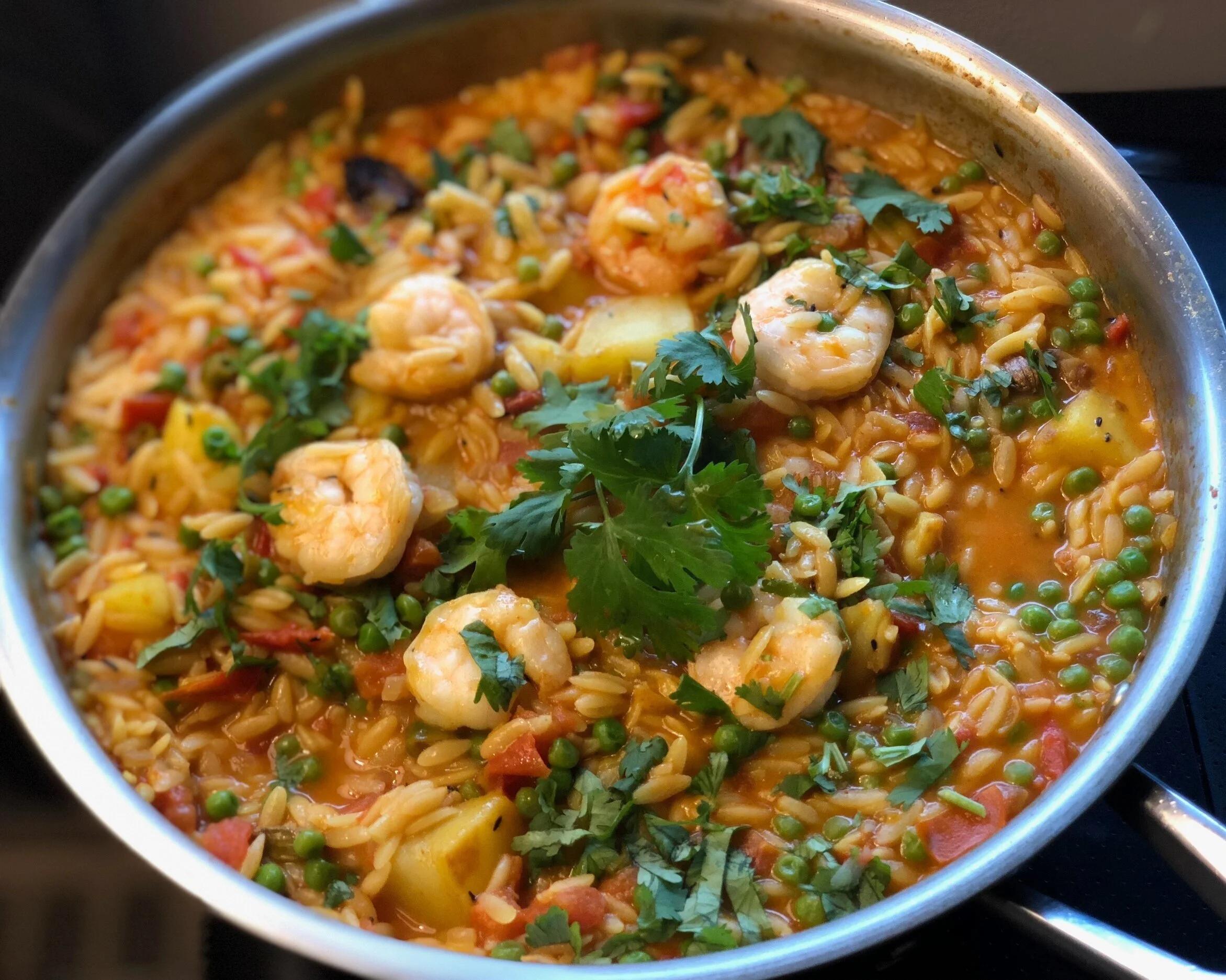 Indian-Inspired Shrimp Orzo Curry