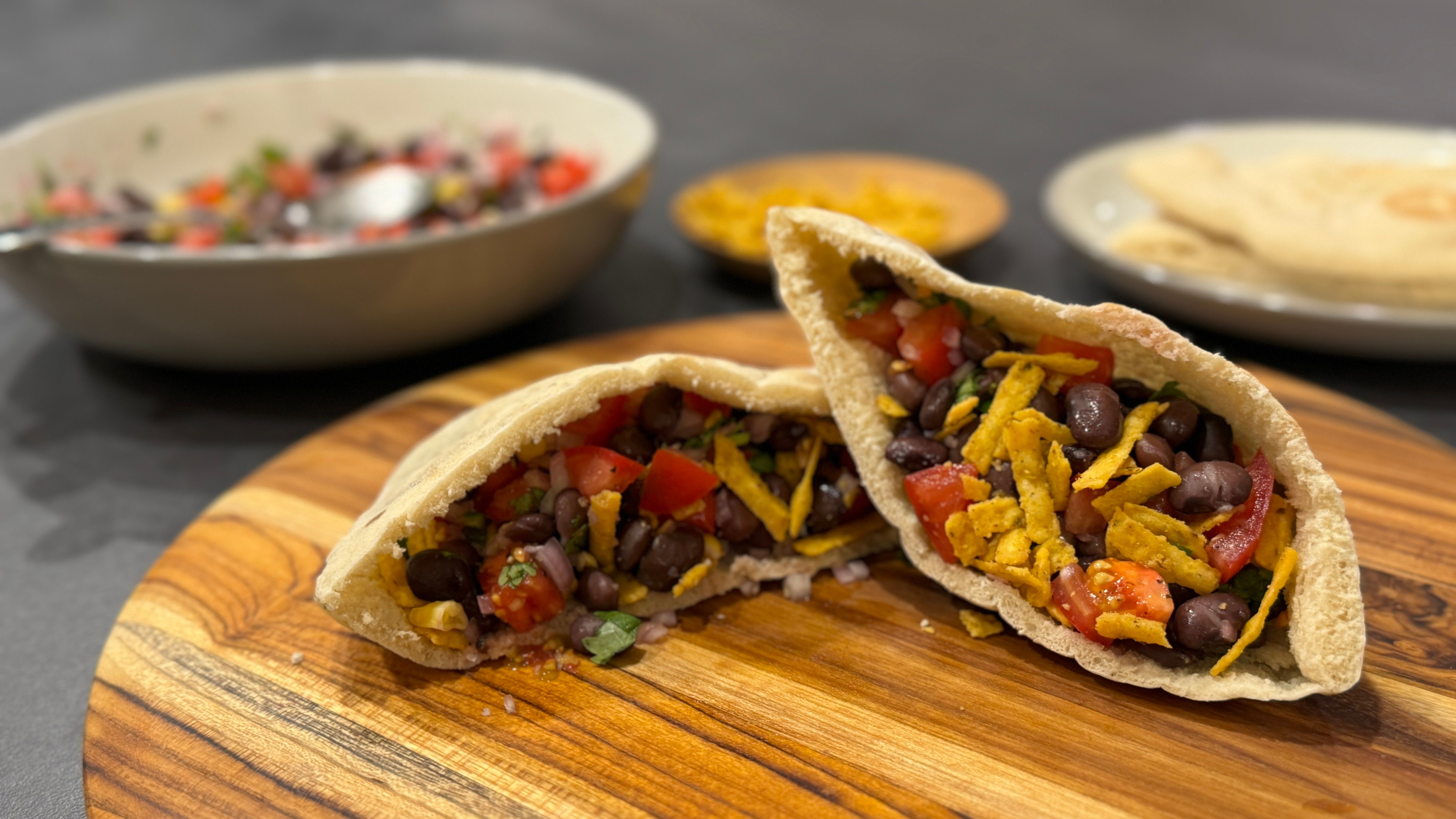 Delicious Vegan Black Bean and Corn Pita Pockets