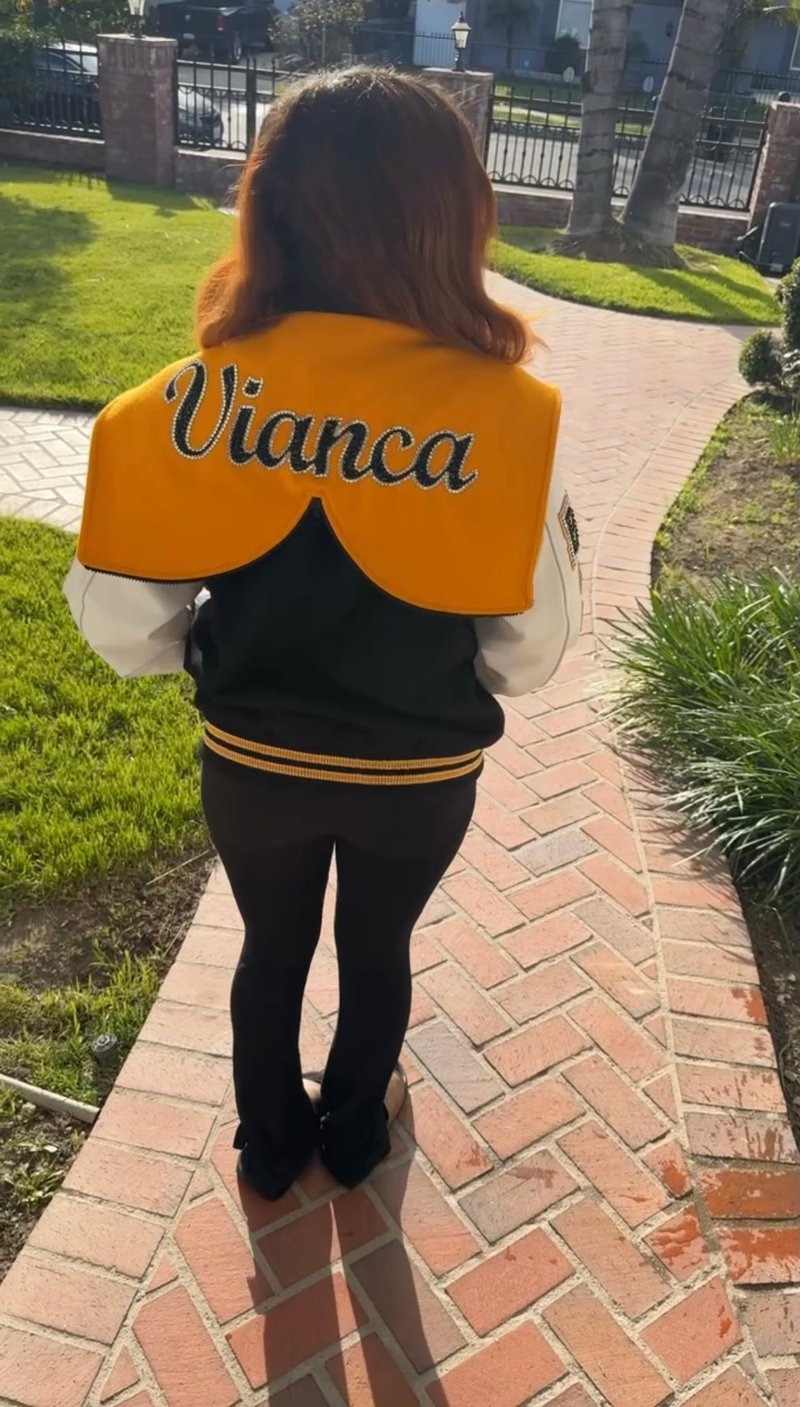 Custom crystal work on a student jacket