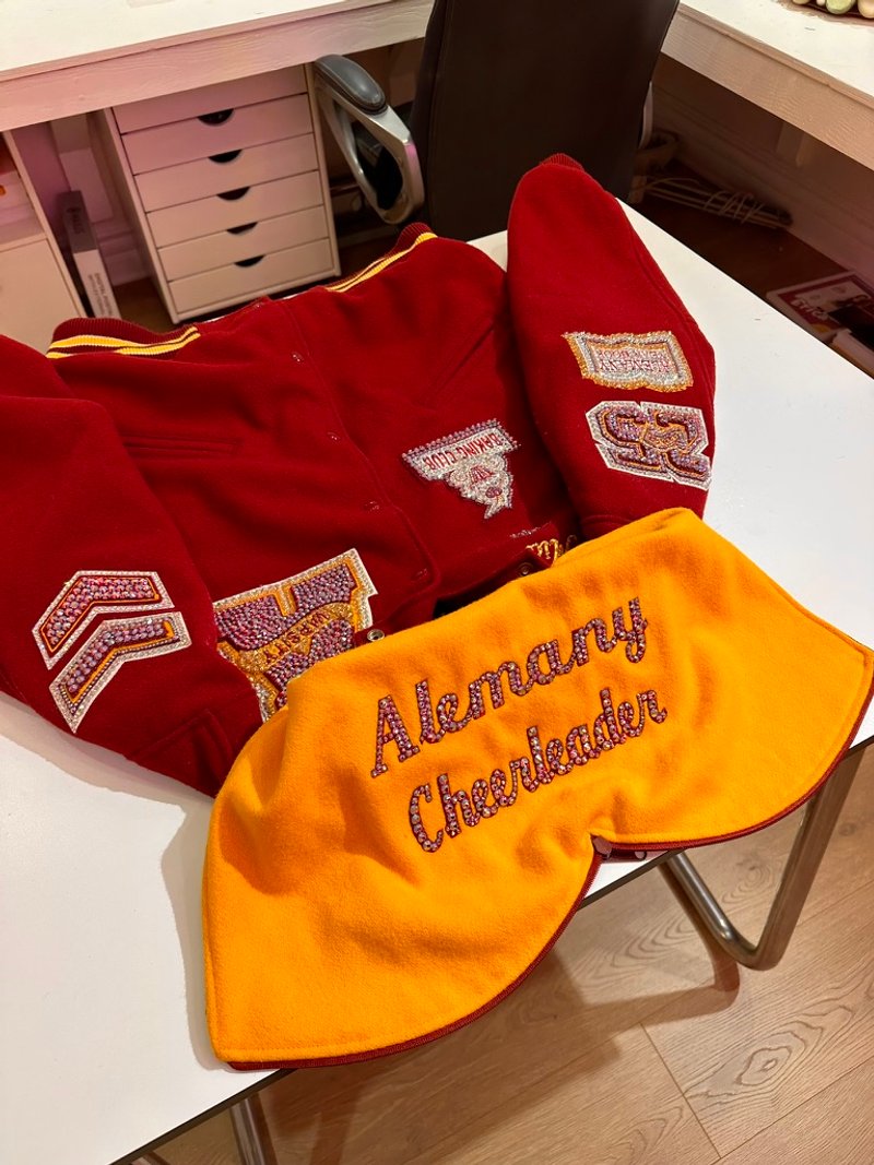 Custom blinged letterman jacket by Erica’s Sparkly Designs