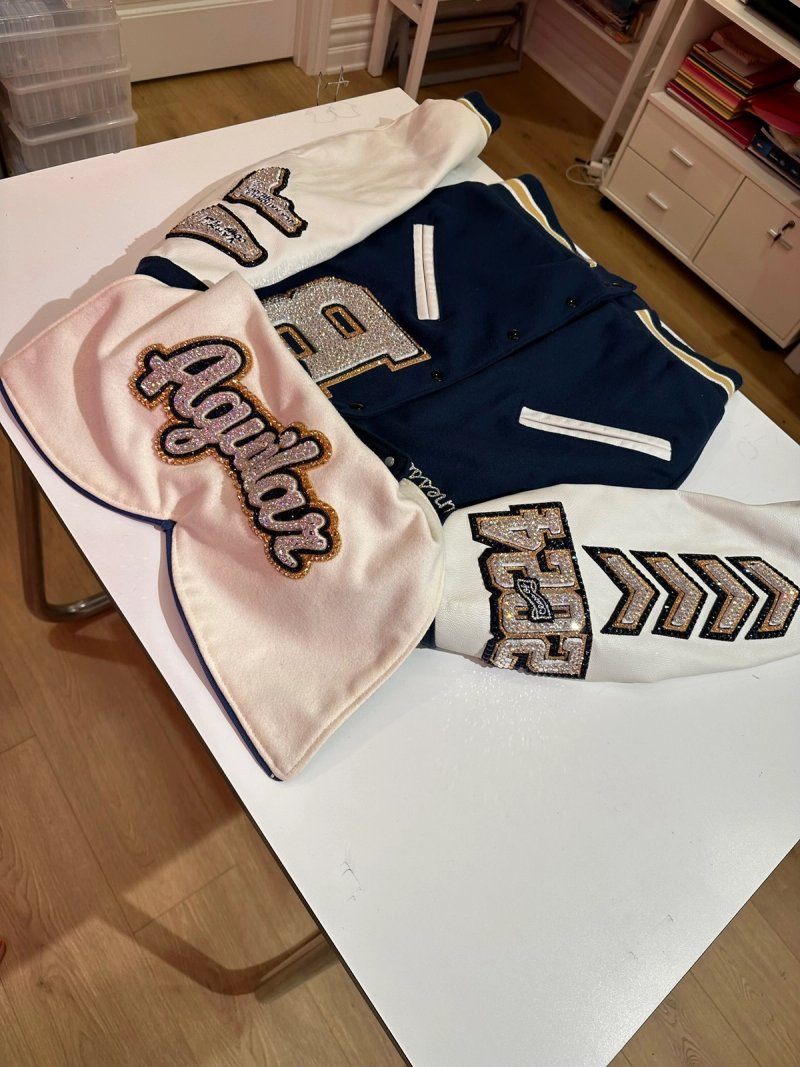 Custom blinged letterman jacket by Erica’s Sparkly Designs