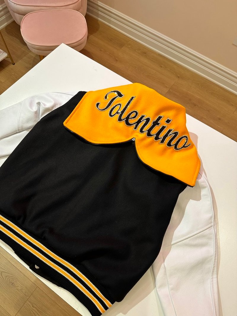 Custom blinged letterman jacket by Erica’s Sparkly Designs