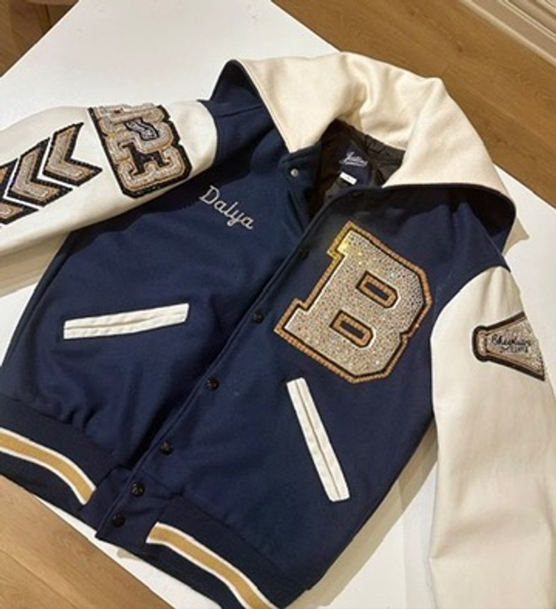 Custom blinged letterman jacket by Erica’s Sparkly Designs