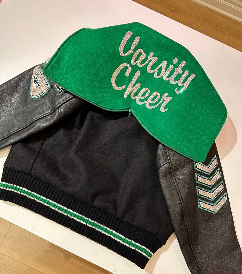 Custom blinged letterman jacket by Erica’s Sparkly Designs