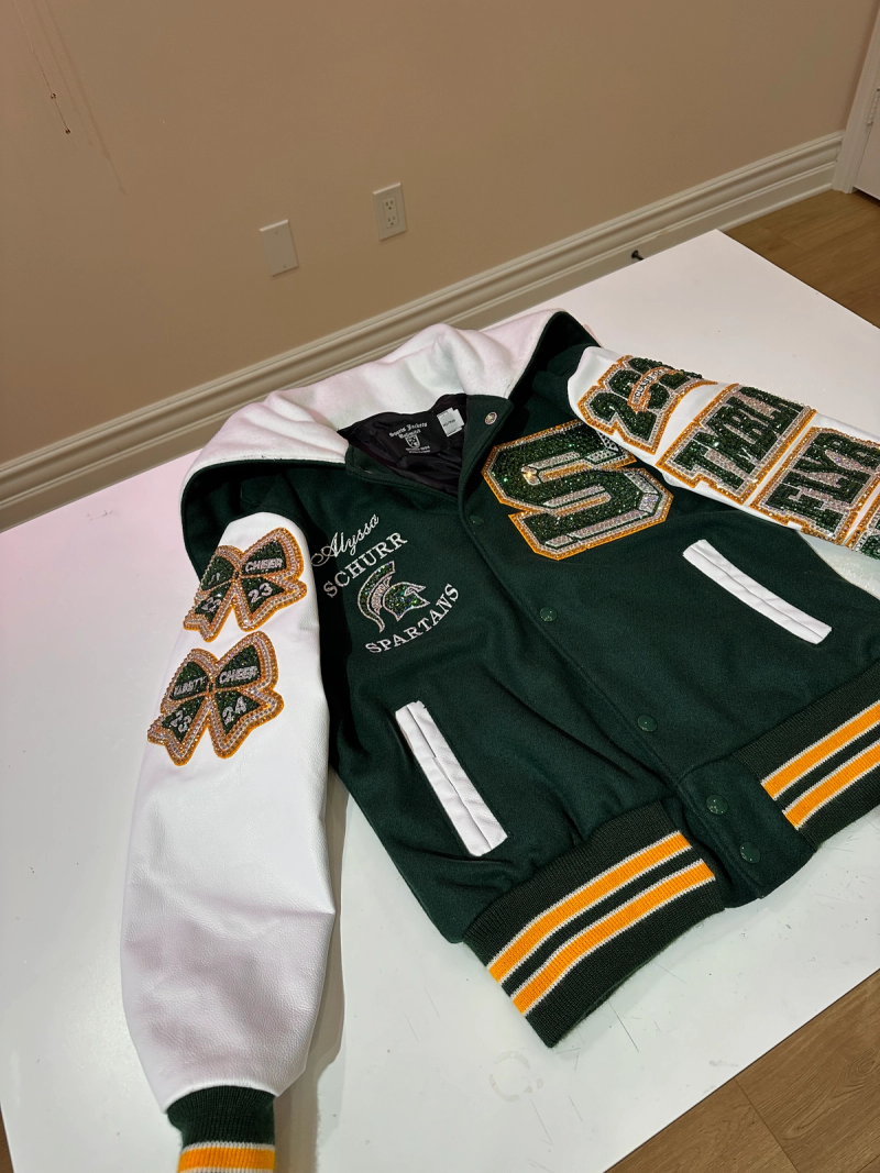 Custom blinged letterman jacket by Erica’s Sparkly Designs