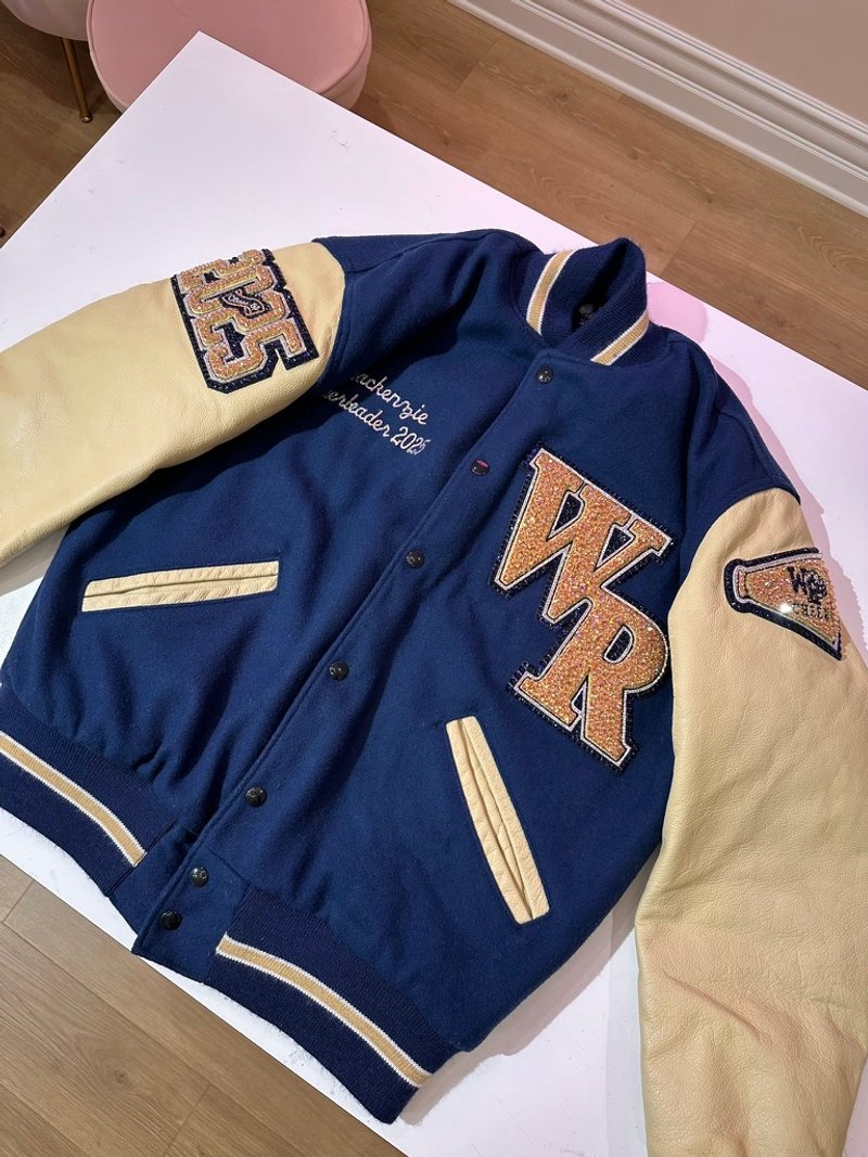 Custom blinged letterman jacket by Erica’s Sparkly Designs