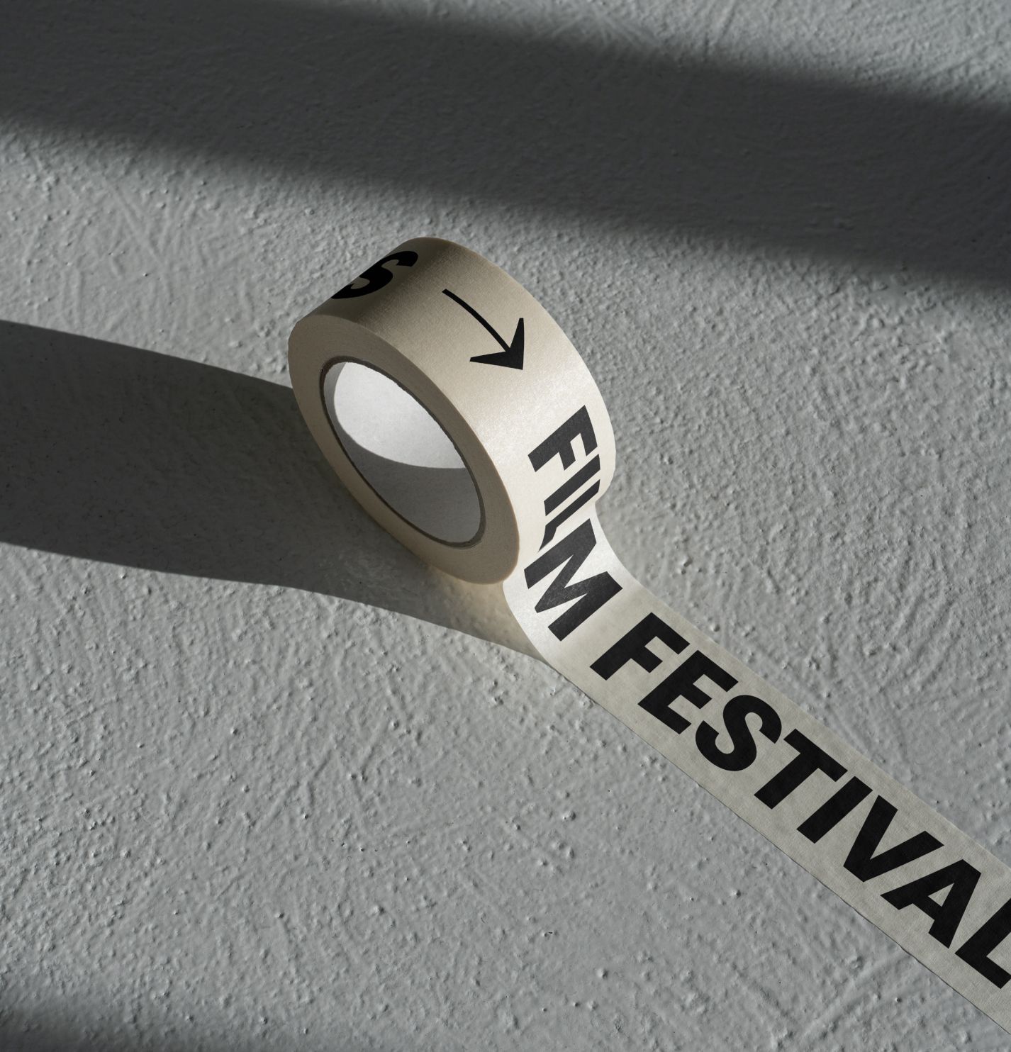 White tape with Film Festival Feels text and arrow 