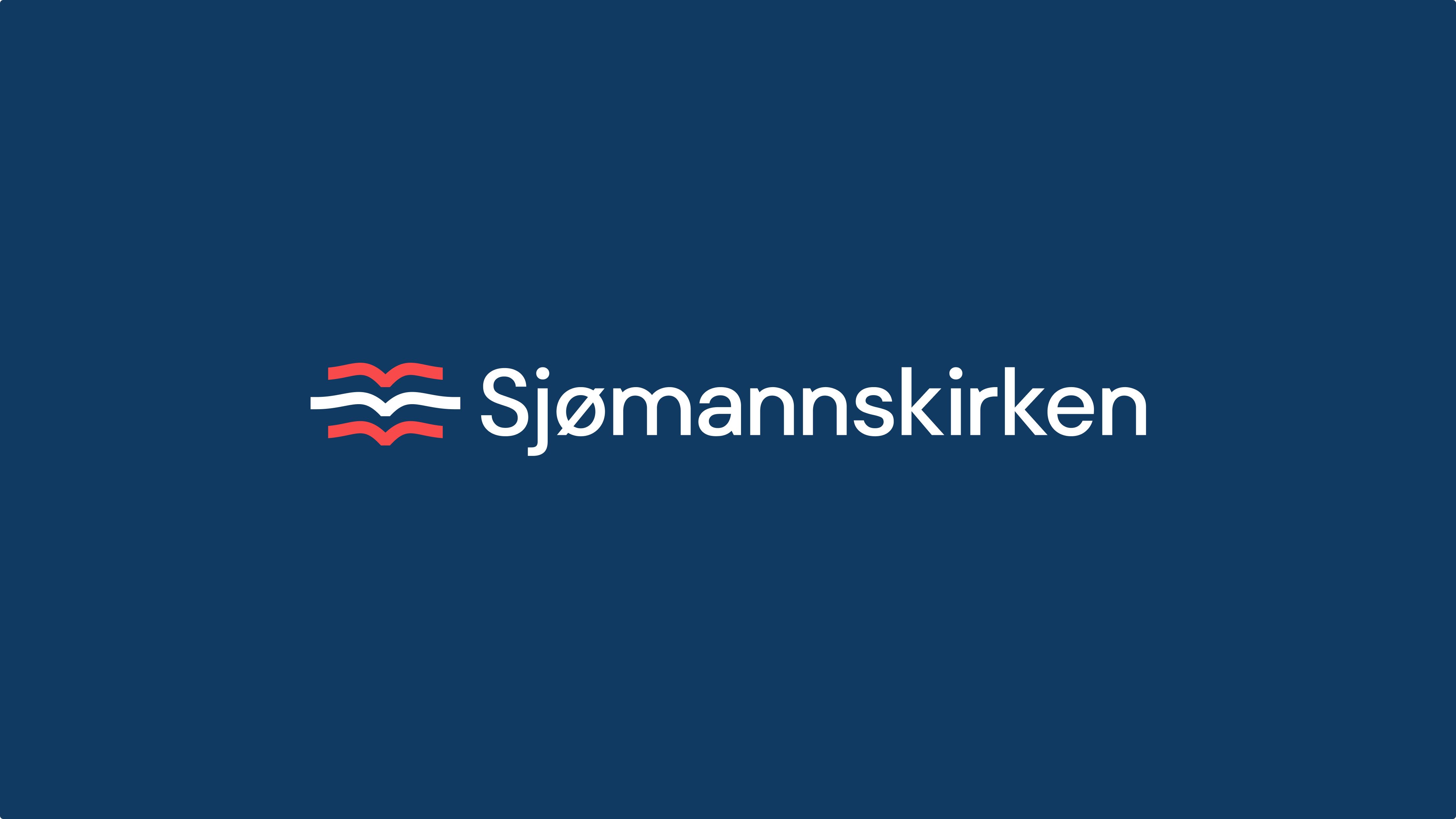 Sjømannskirken white logo on blue background