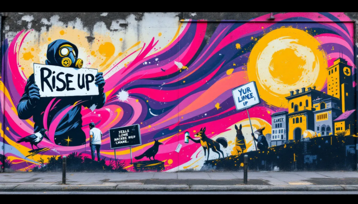 An illustration depicting various guerrilla marketing campaigns.
