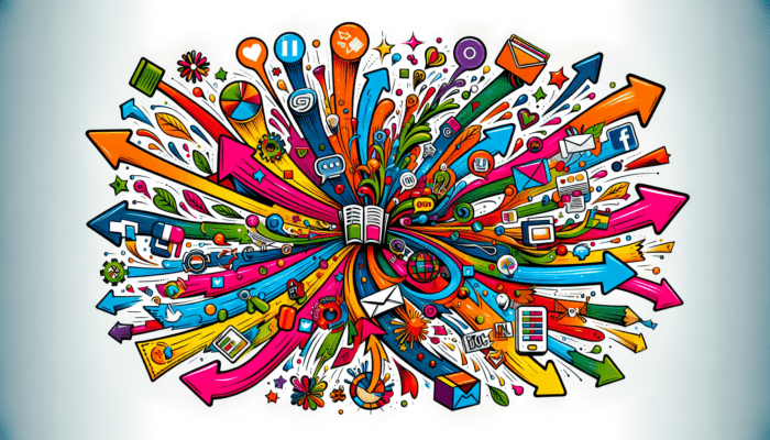 Colorful explosion of digital and media icons from book