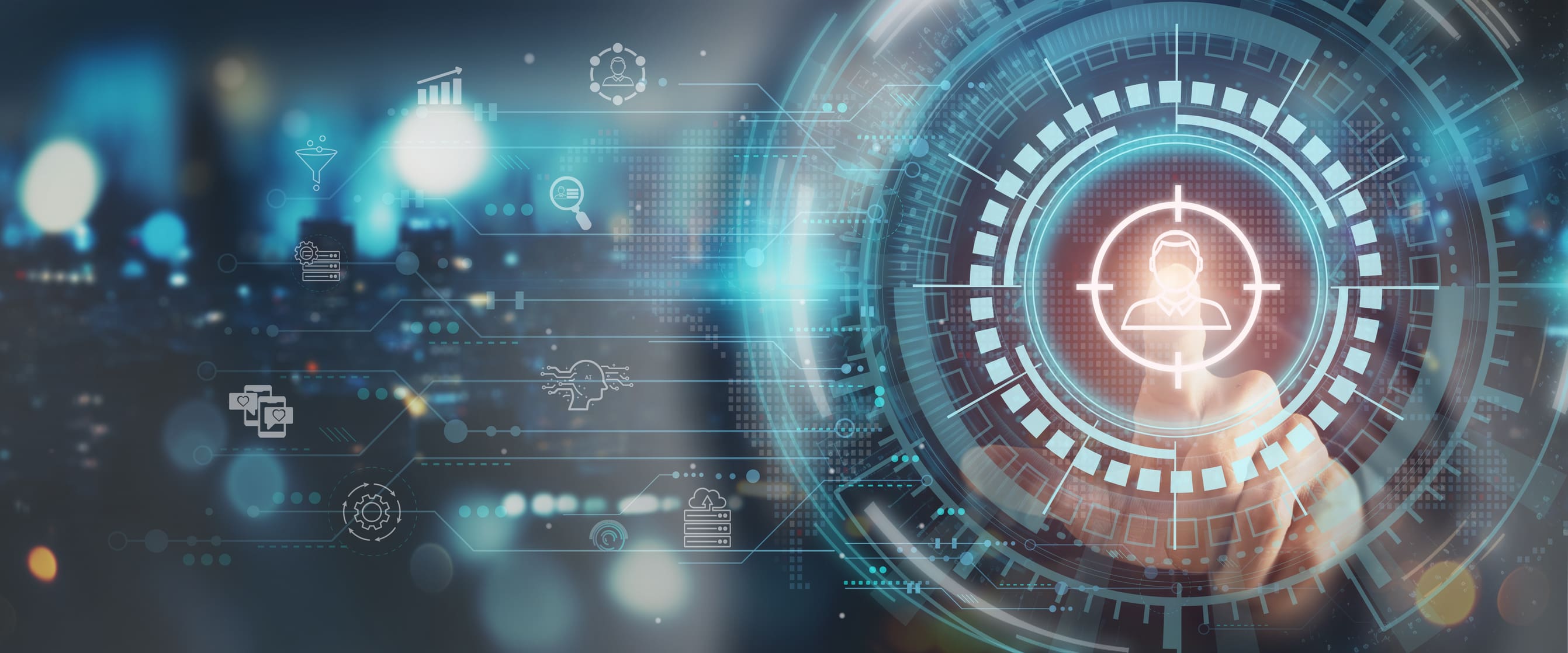 Futuristic digital technology and data visualization background representing SEO for lead generation