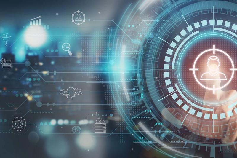 Futuristic digital technology and data visualization background representing SEO for lead generation