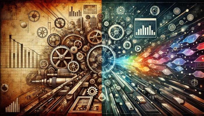 Steampunk and digital technology fusion artwork with gears