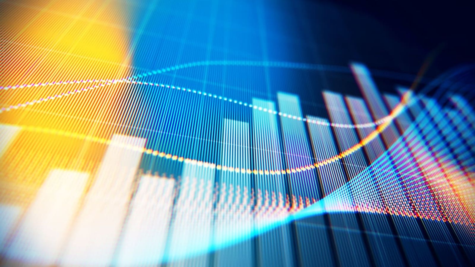 Colorful digital financial graph with bright light effects