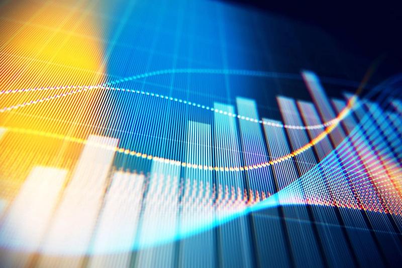Colorful digital financial graph with bright light effects