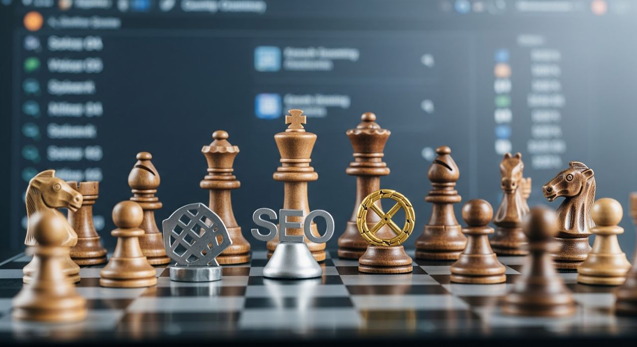 Chess pieces with SEO letters on board