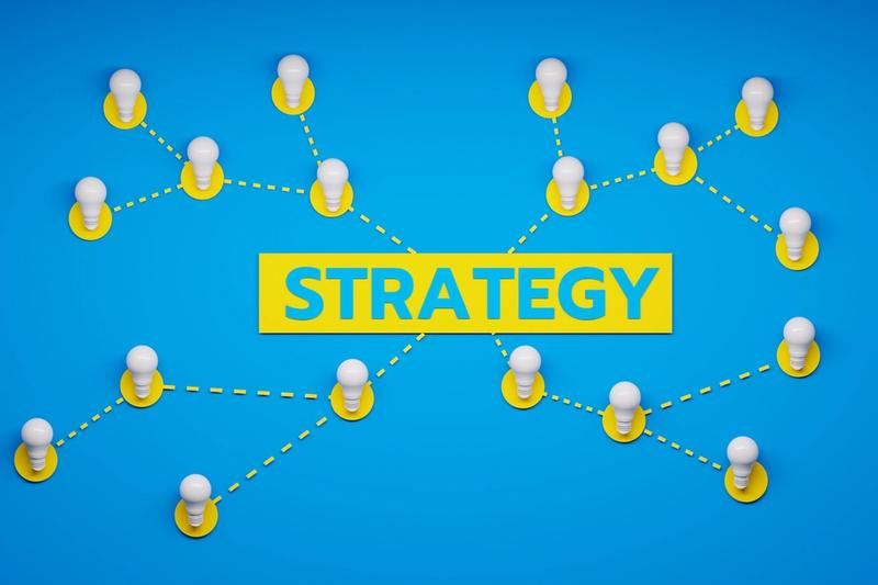 Strategy concept with connected light bulbs