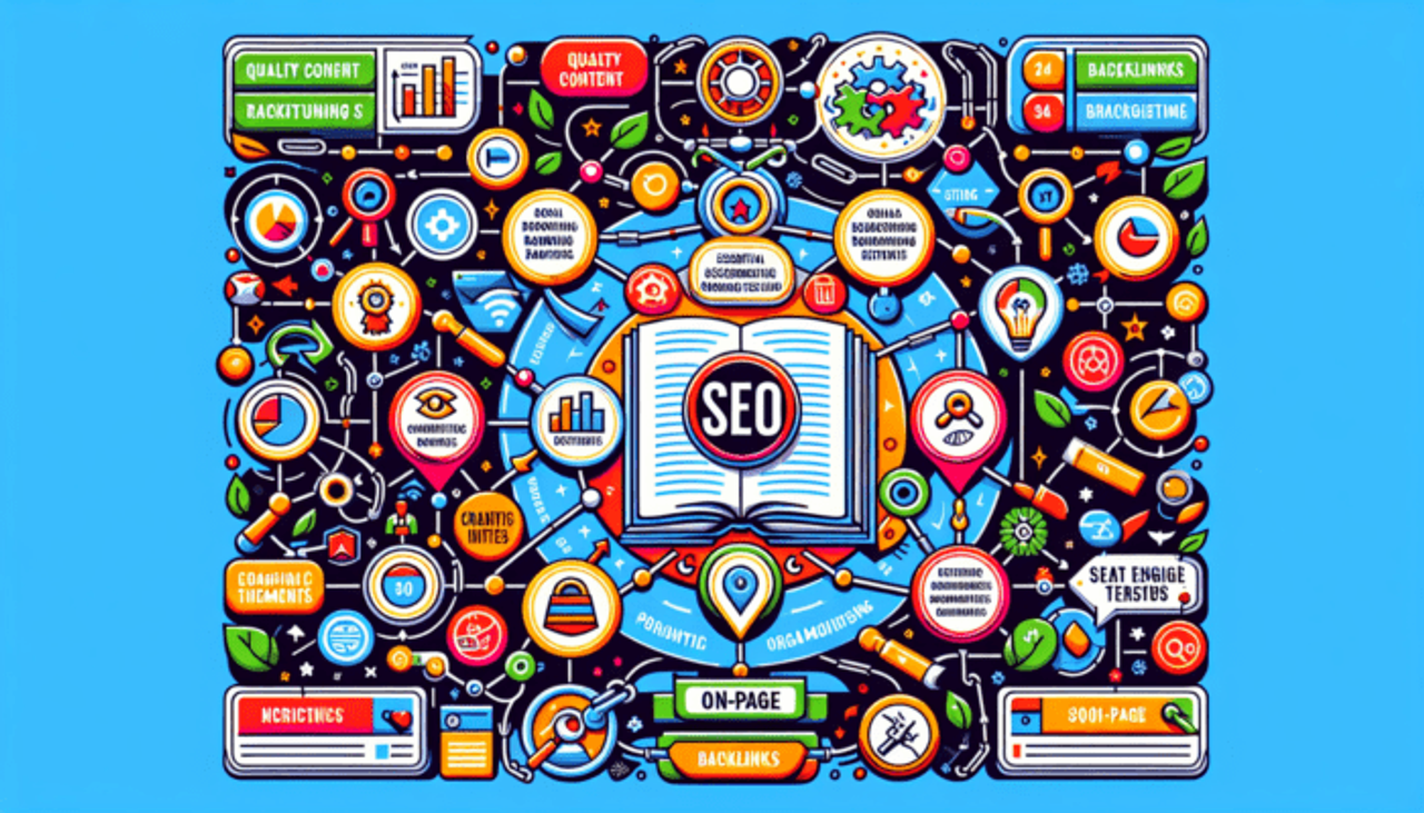 An illustration depicting key ranking factors for SEO organic results.