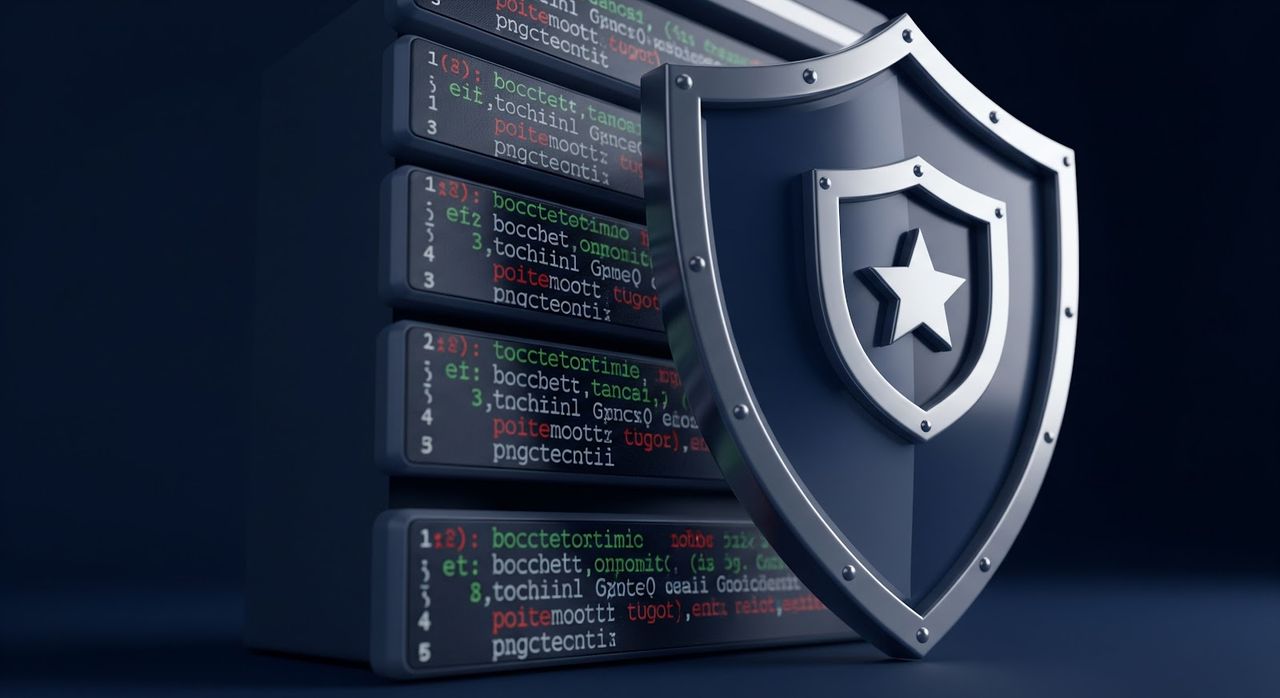 Cybersecurity shield protecting server data