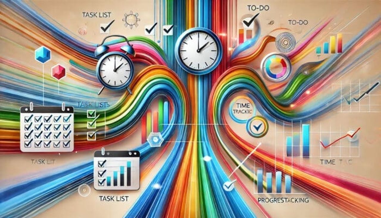 Colorful abstract illustration of time management and productivity