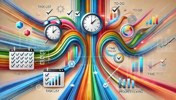 Colorful abstract illustration of time management and productivity