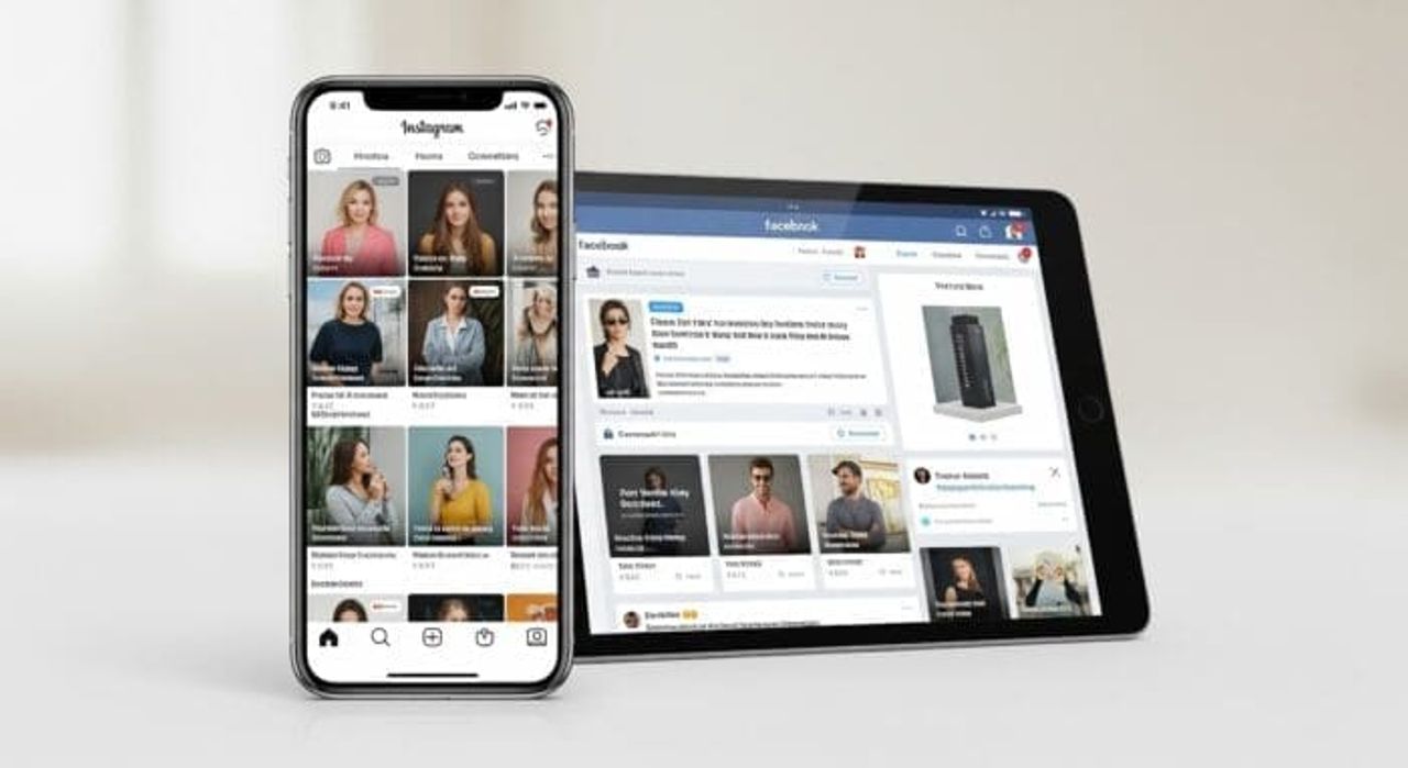 Smartphone and tablet displaying social media interfaces.