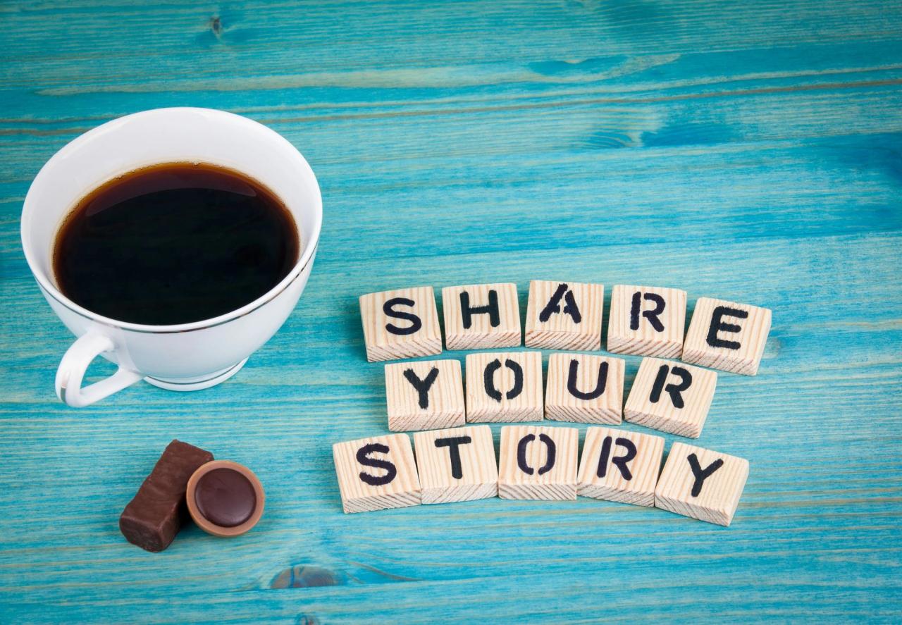 Coffee cup and Share Your Story blocks