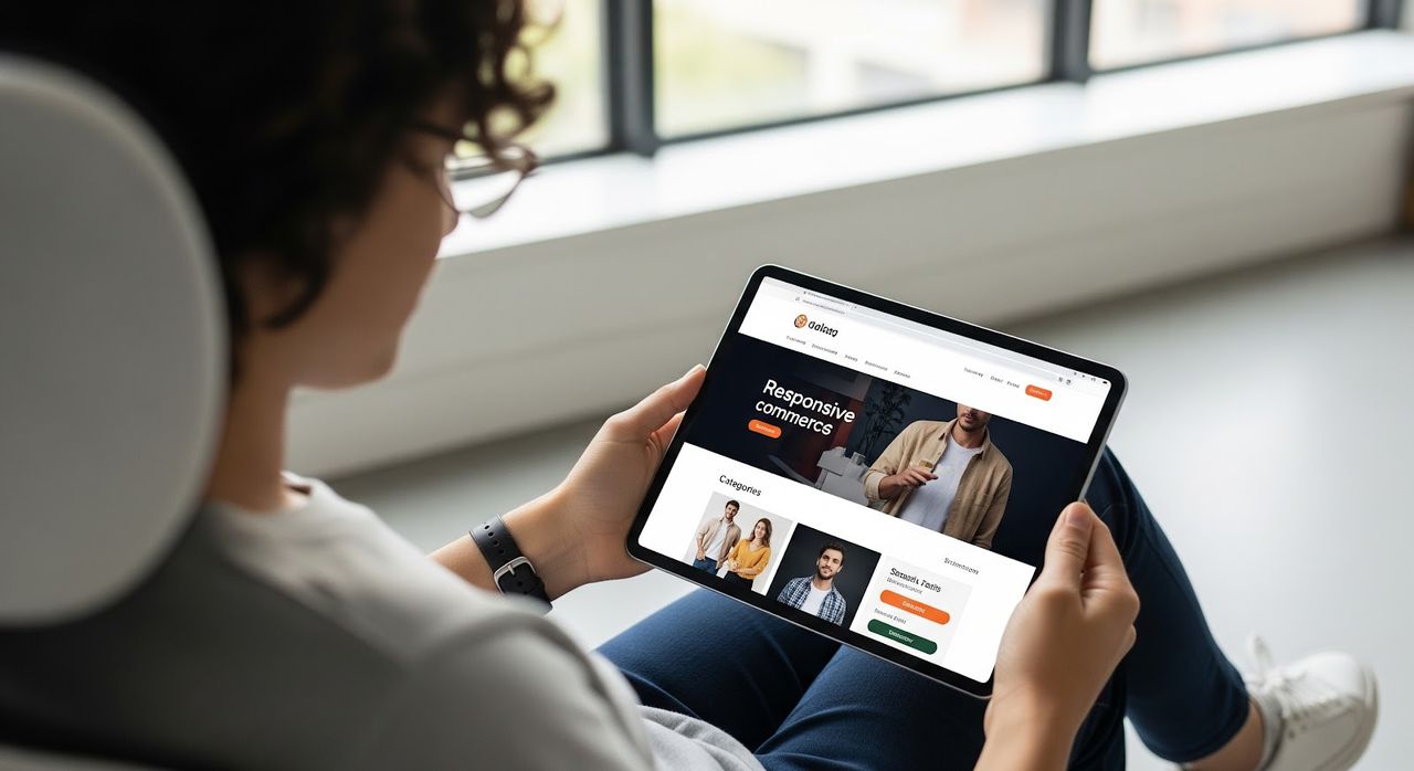 Person browsing e-commerce site on tablet.