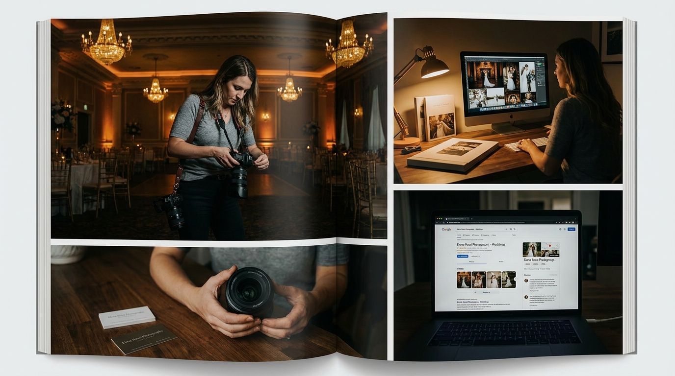 Example of an optimized Google Business Profile for a local wedding photographer showing reviews, photos, and service details