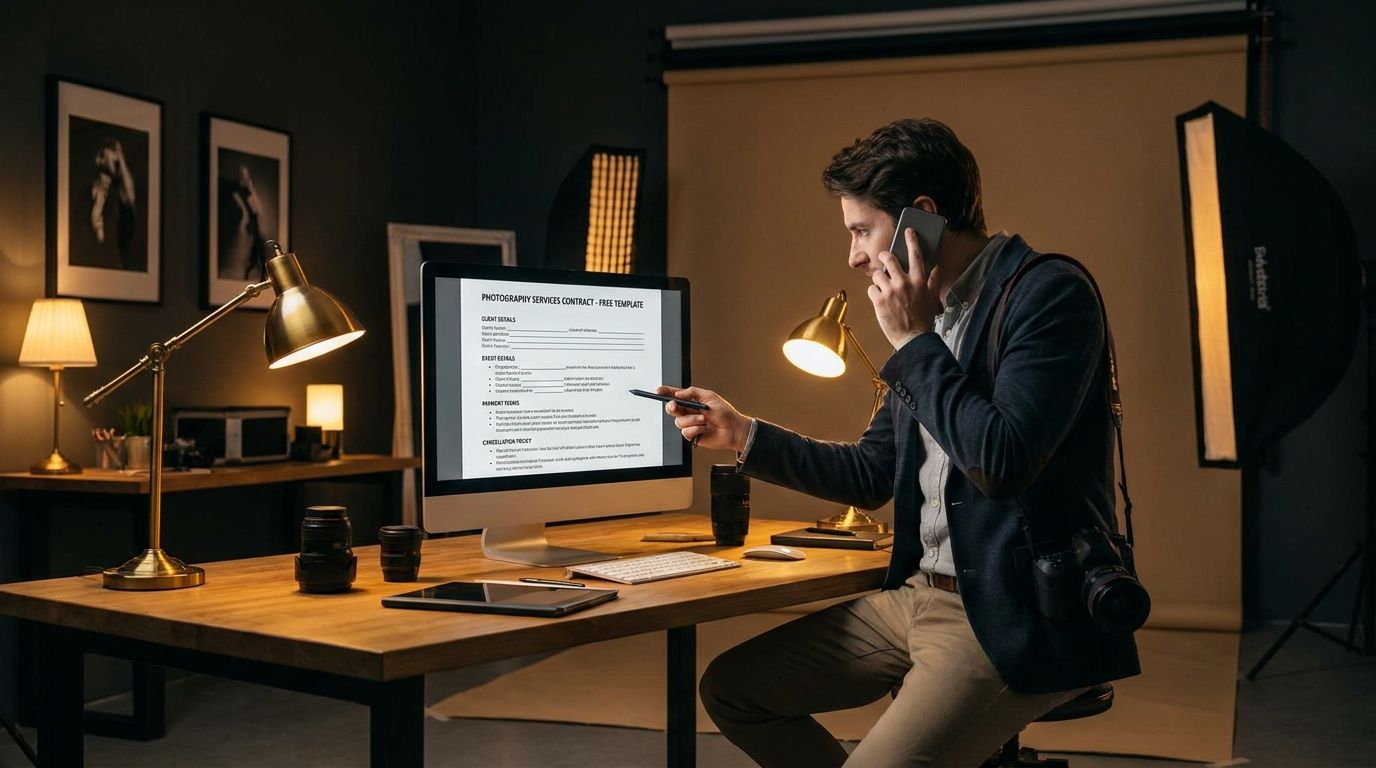 Preview of a free photography contract template showing key clauses on the first page