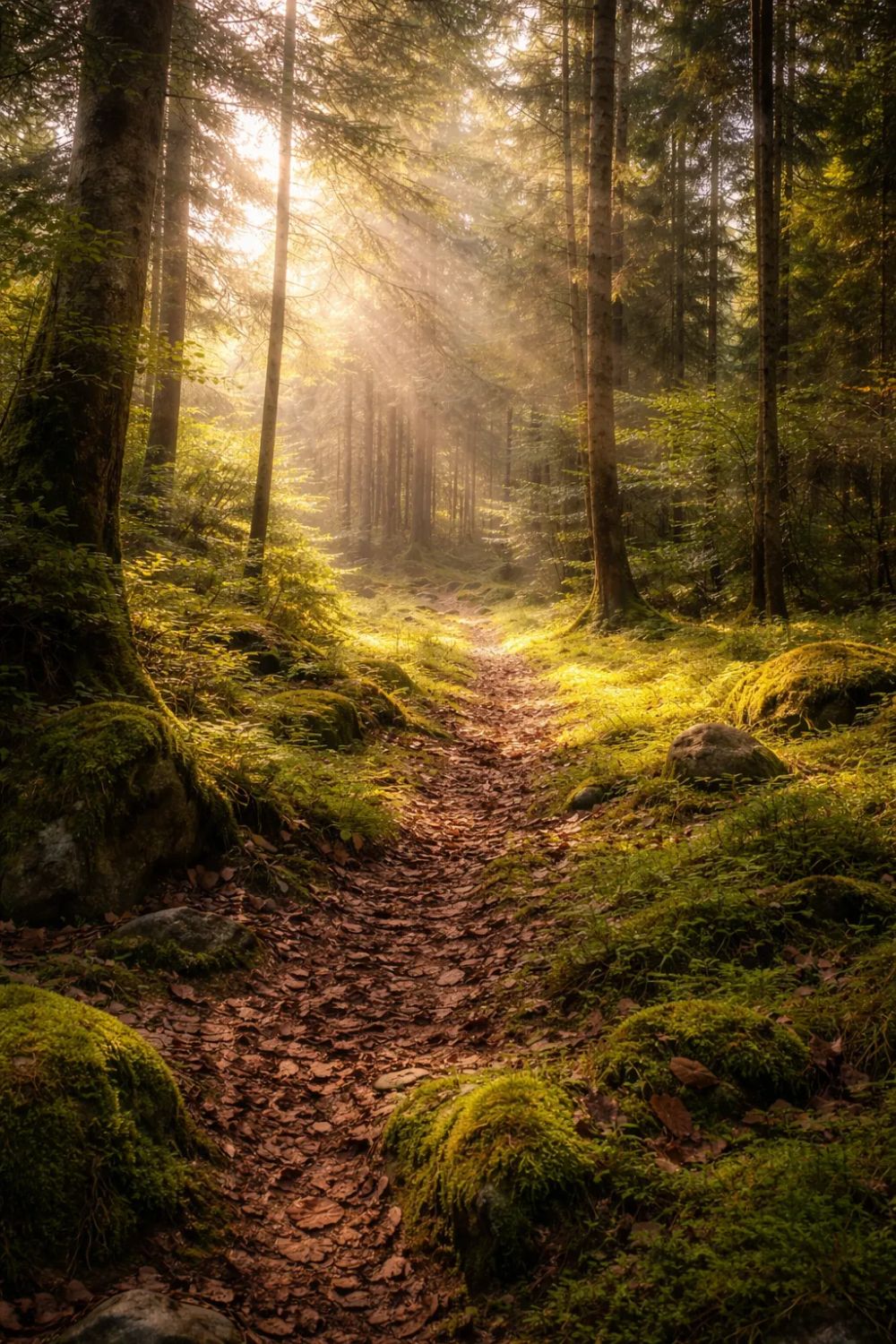 Ein sonnendurchfluteter Waldweg