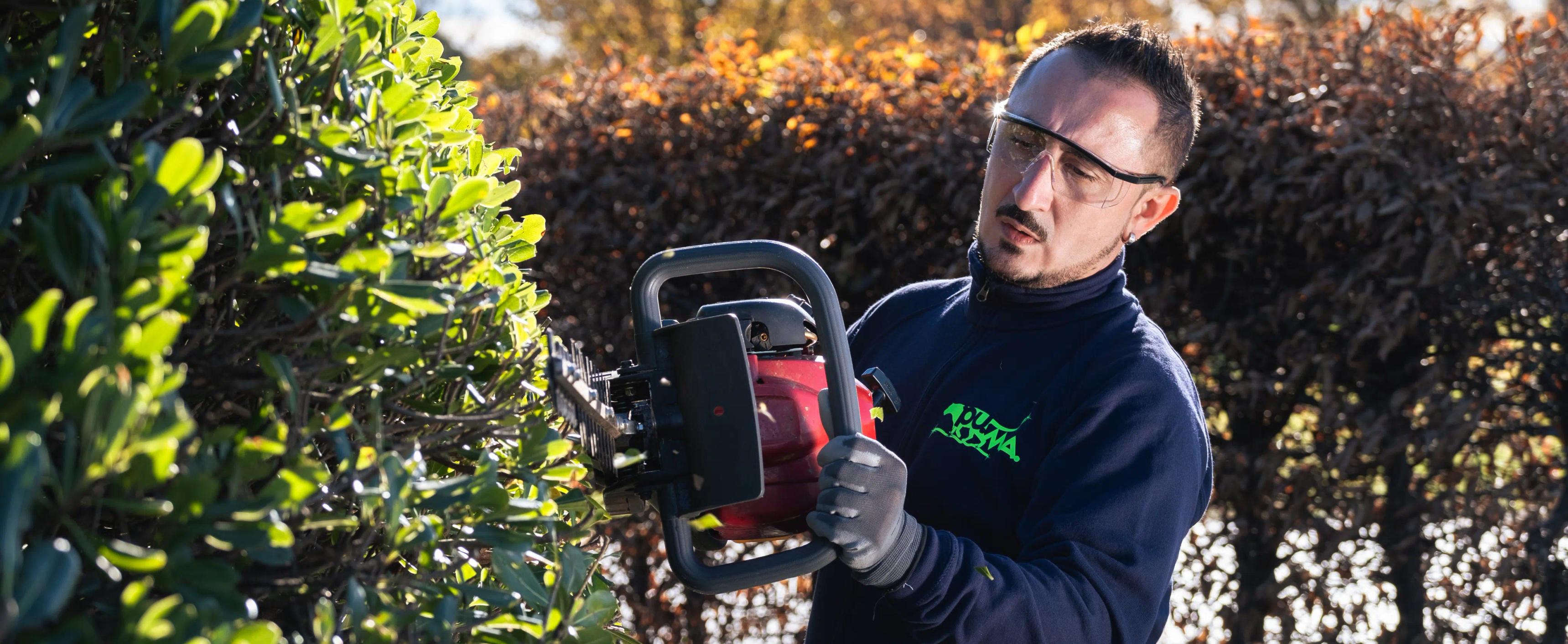 una persona che taglia l'erba