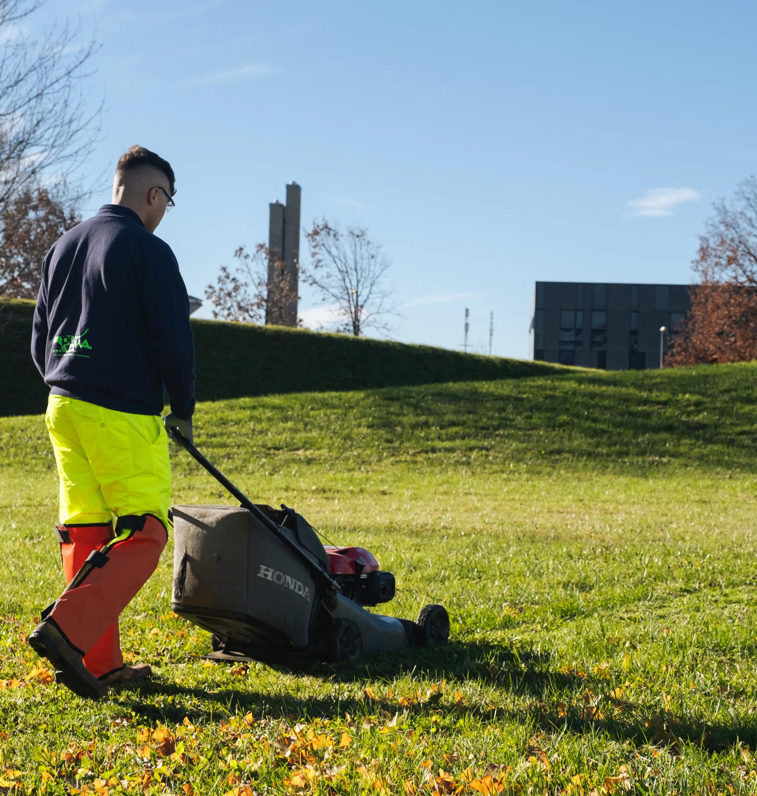 una persona che taglia l'erba