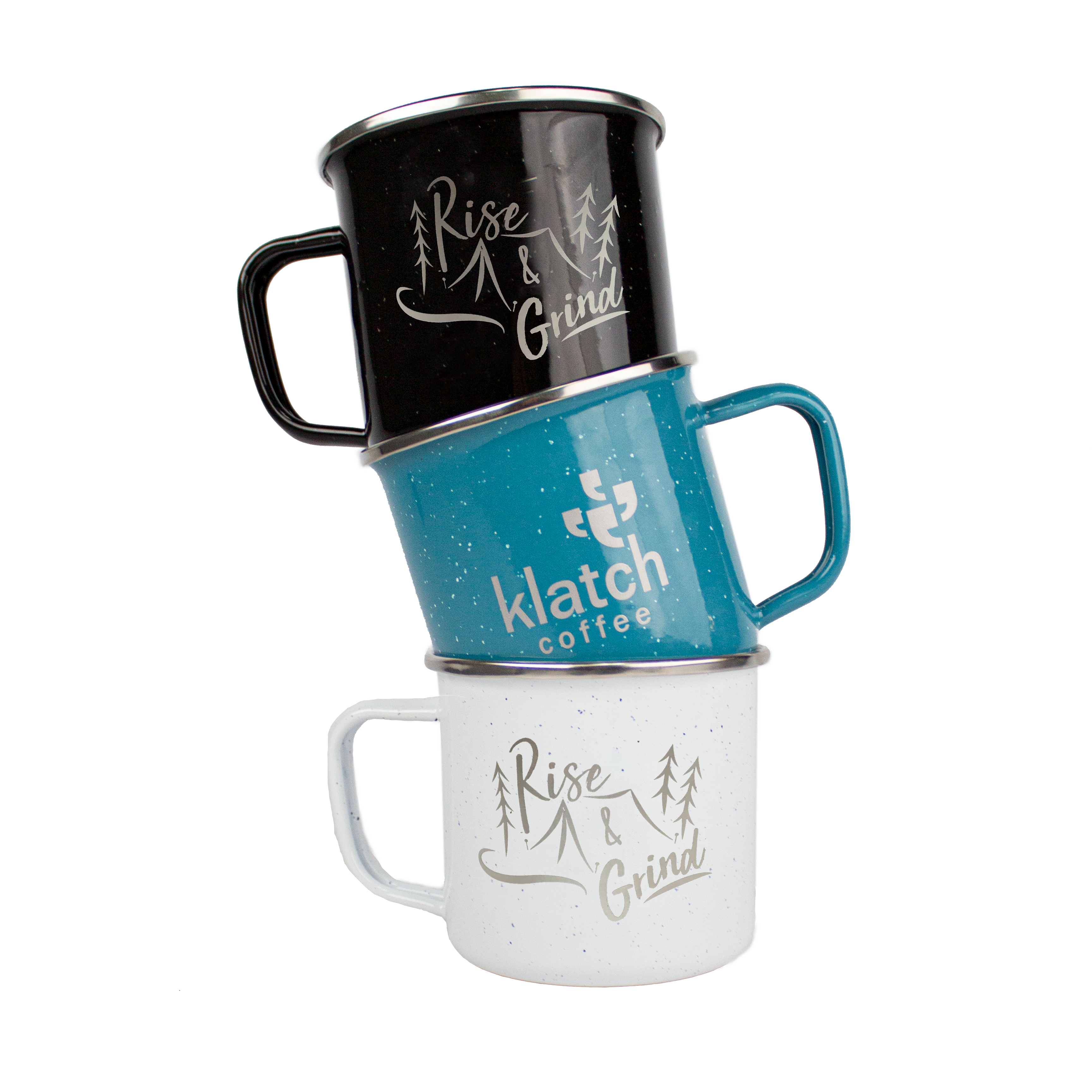 Rise & Grind Camper Mug 13oz. | Enamel with Stainless Steel Rim