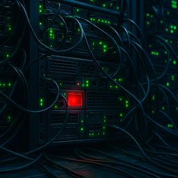 Rows of server racks with green lights and