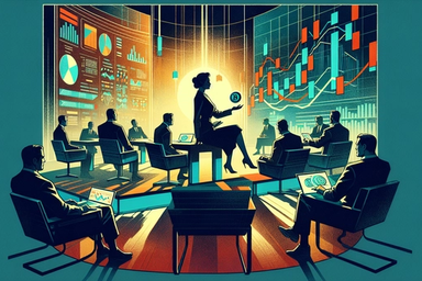 Silhouetted figures in a business meeting with