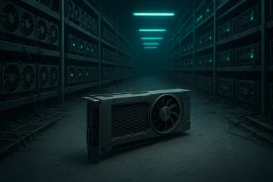 A graphics card positioned on the ground in a