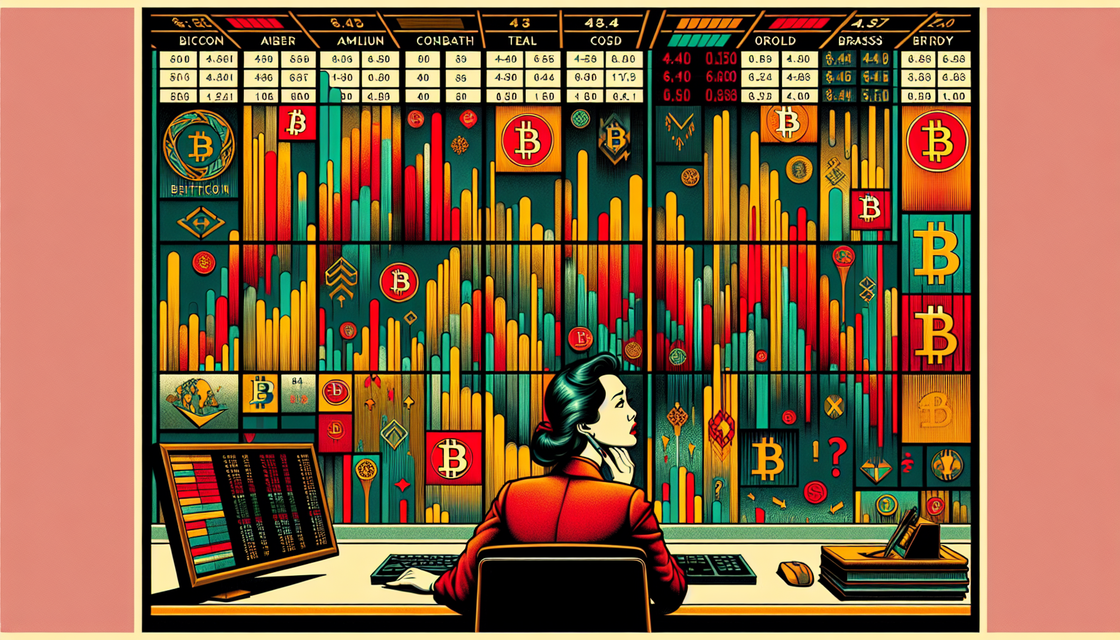 A person sitting at a desk, facing a colorful