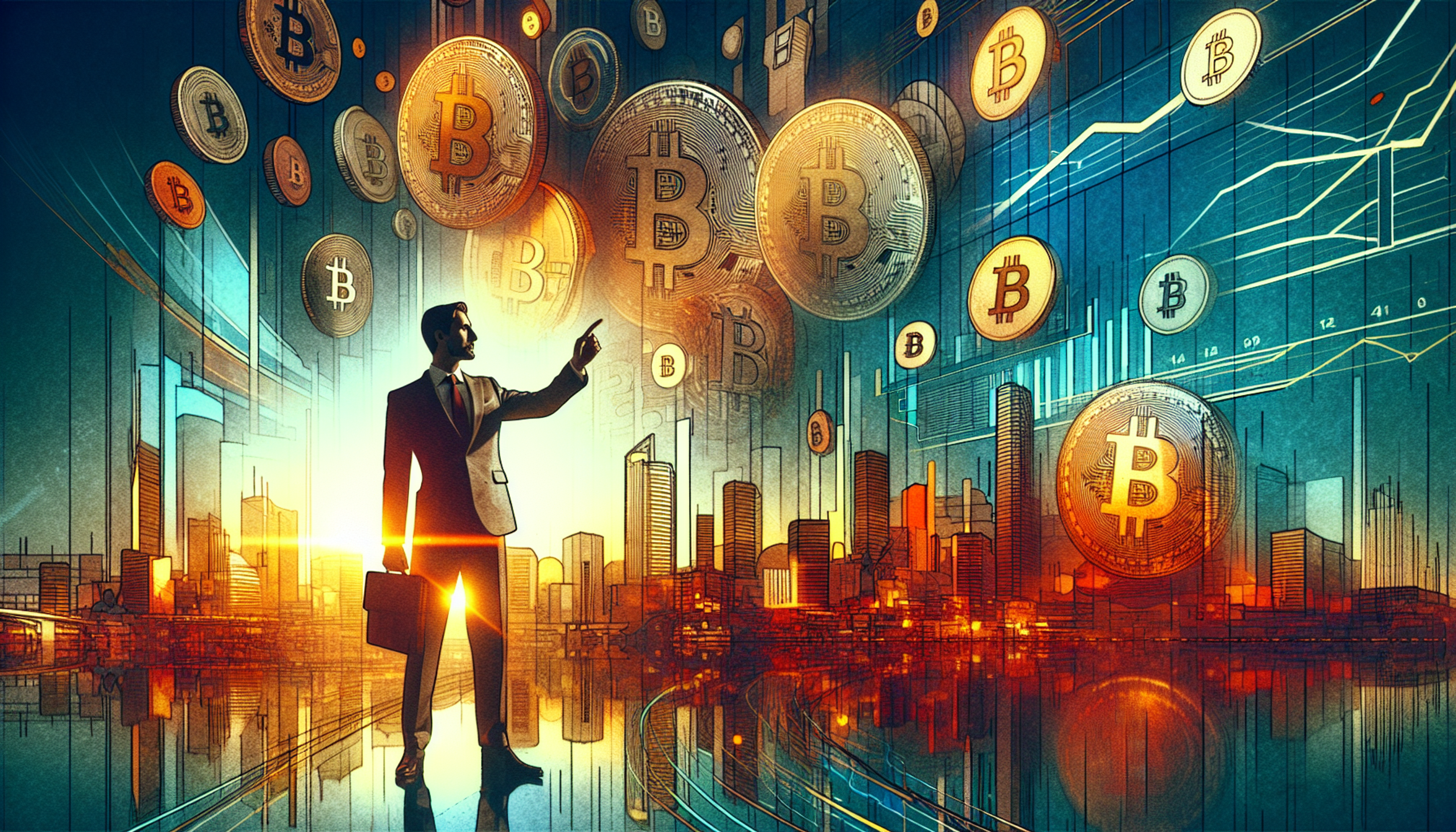 Silhouette of a businessman pointing at floating