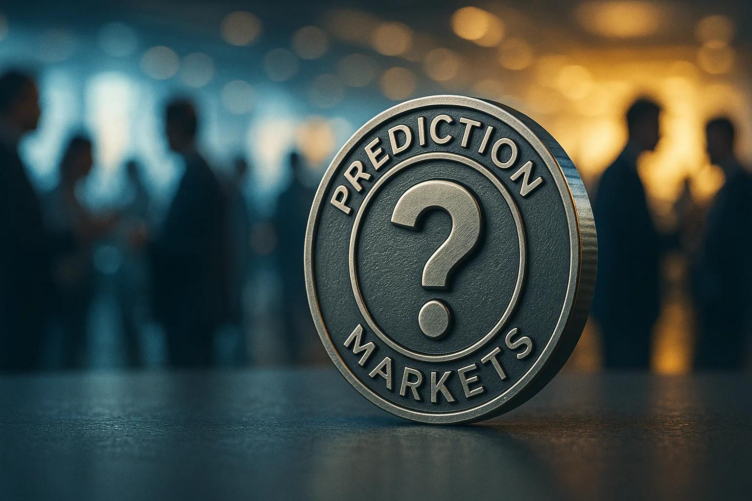 A metallic coin labeled 'Prediction Markets' with
