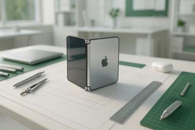 A sleek, folded device on a drafting table