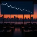 Silhouette of a city skyline at sunset with a