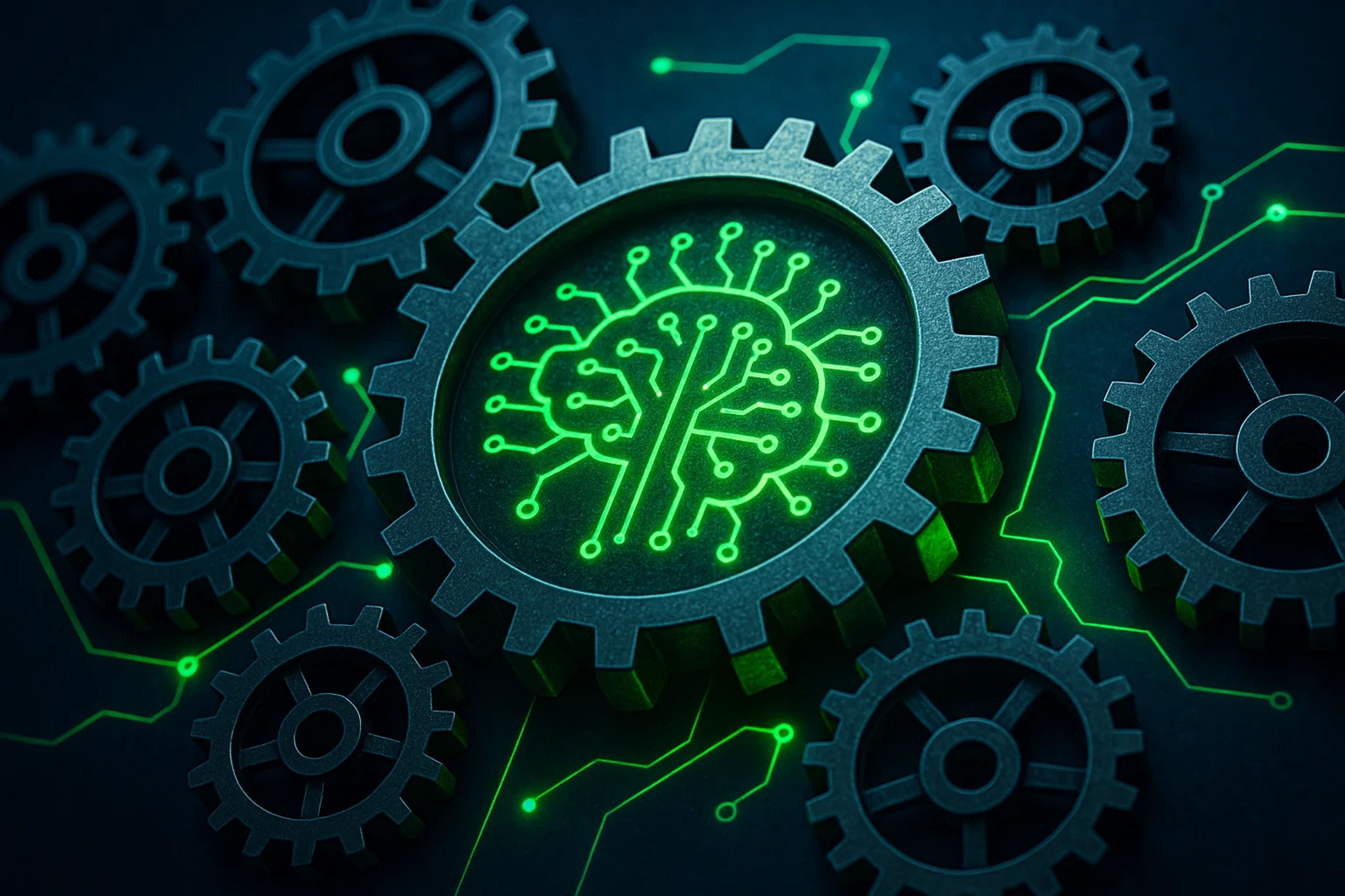 A central gear with a green circuit pattern