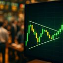 A stock market graph showing an upward trend