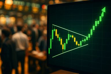 A stock market graph showing an upward trend