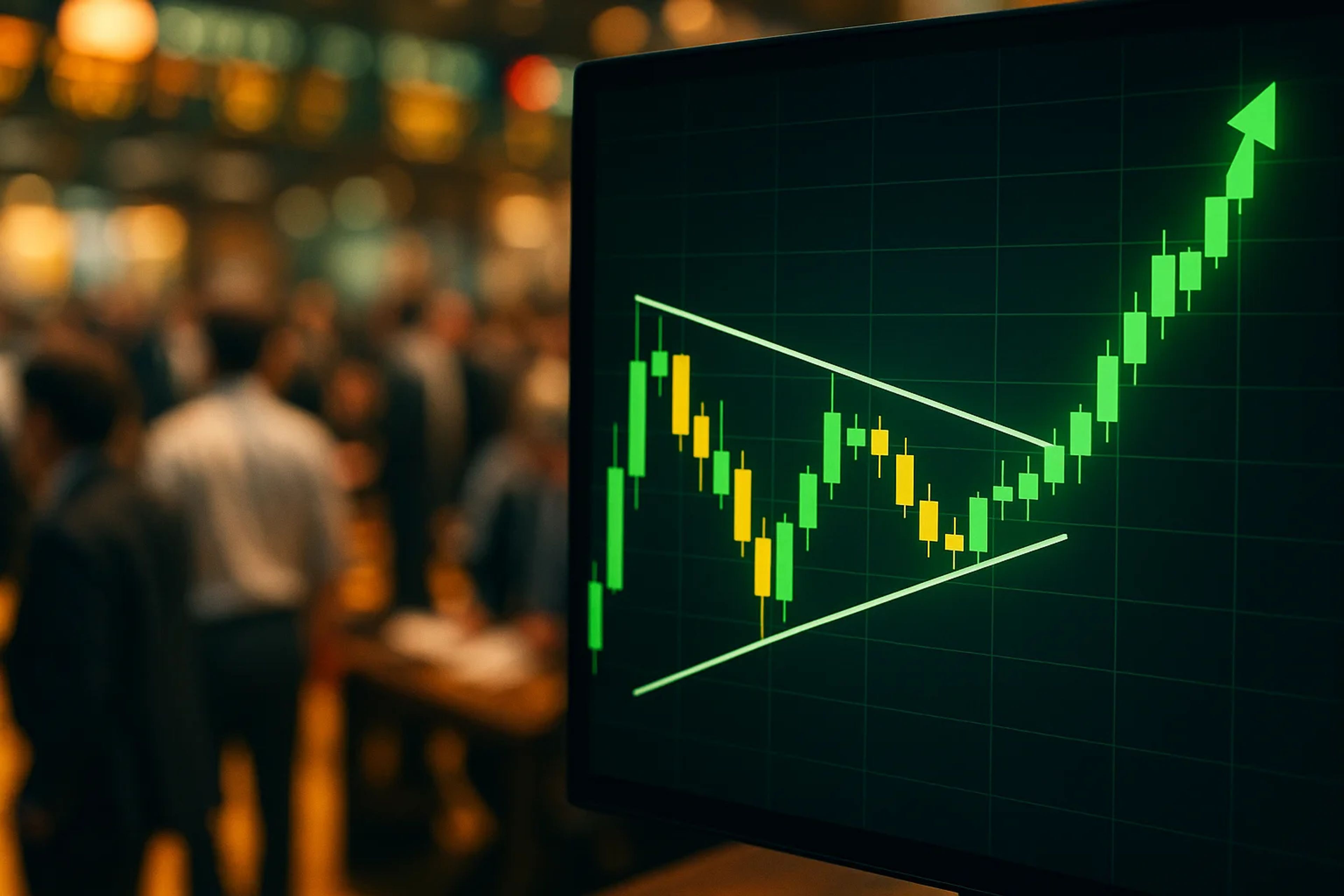 A stock market graph showing an upward trend