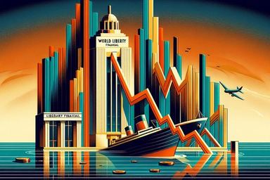 Colorful city skyline with a sinking ship and