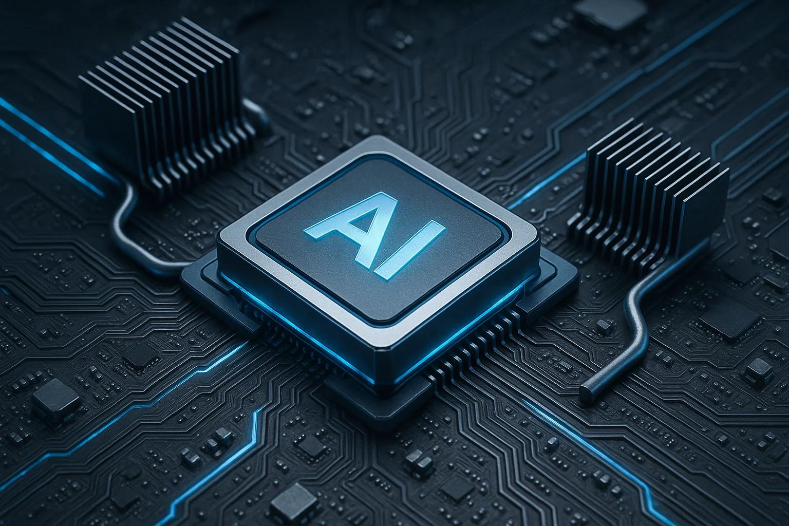 Close-up of a computer chip with glowing elements