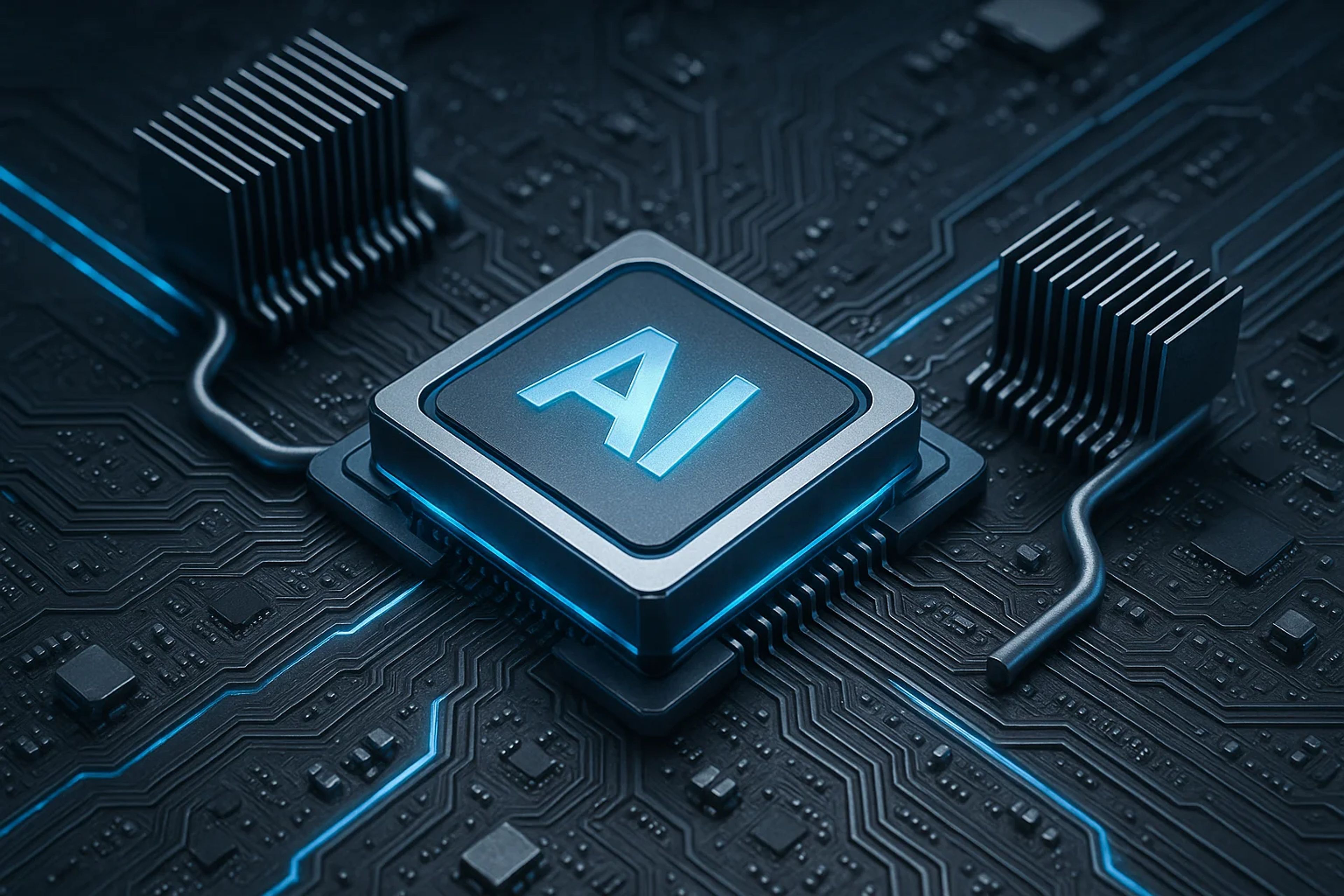 Close-up of a computer chip with glowing elements